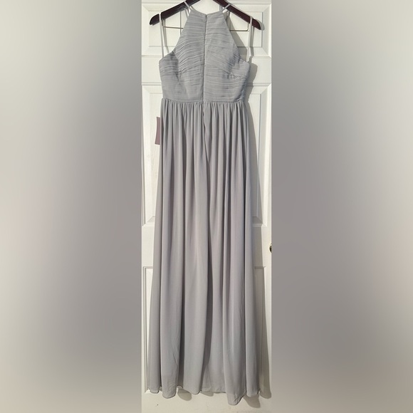 NWT BHLDN Anthropologie 0 Madrie Maxi Dress Fog Grey Bridesmaid Halter Chiffon - Picture 4 of 14